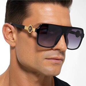 Retro Oversized Square Vintage Gold Metal Men Designer Fashion Sunglasses Luxury